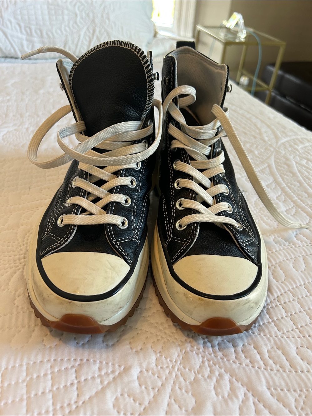 Women’s Converse High-Top Leather  Sneakers in Black and White